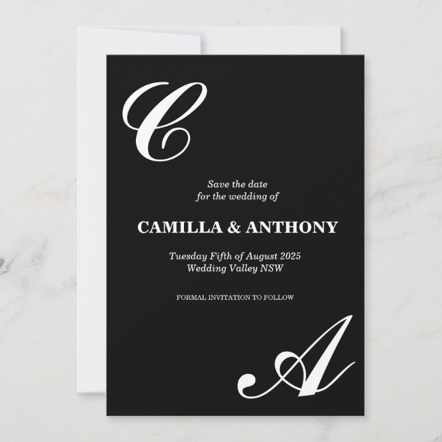 Convite de Casamento Preto e Branco Elegante (Frente)