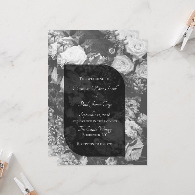 Convite de Casamento Preto e Branco Elegante (Frente/Verso In Situ)