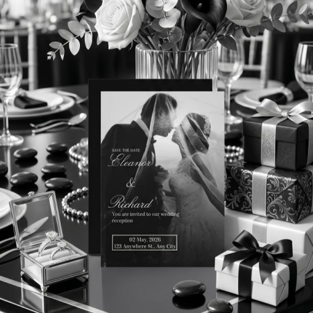 Convite de Casamento Preto e Branco Elegante (Criador carregado)