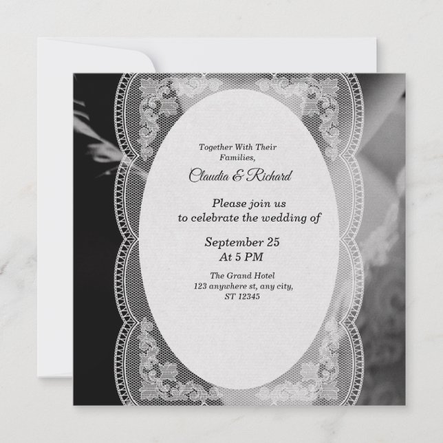 Convite de Casamento Preto e Branco Elegante (Frente)
