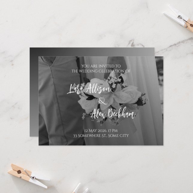 Convite de Casamento Preto e Branco Elegante (Frente/Verso In Situ)