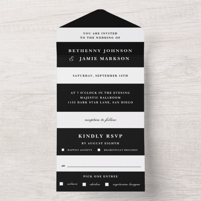 Convite de Casamento Preto e Branco Listrado Tudo  (Inside)