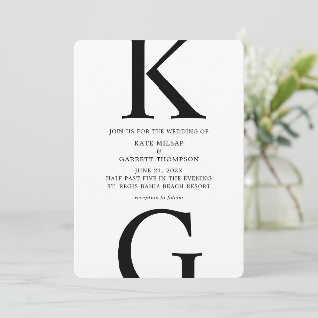 Convite de Casamento Preto e Branco Minimalista (Em pé/Frente)