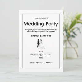 Convite de Casamento Preto e Branco Minimalista