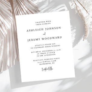 Convite de casamento preto e branco minimalista de