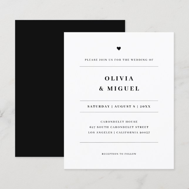 Convite de Casamento Preto e Branco Simples Modern (Frente/Verso)