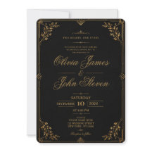 Convite de Casamento Preto e Dourado de Luxo