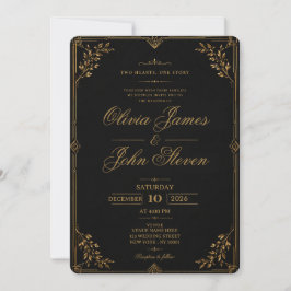 Convite de Casamento Preto e Dourado de Luxo