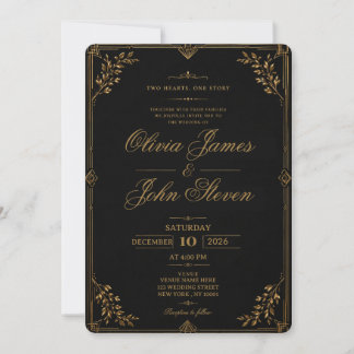 Convite de Casamento Preto e Dourado de Luxo