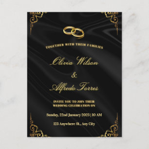 Convite de Casamento Preto e Dourado Elegante