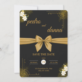 Convite de Casamento Preto e Dourado Elegante