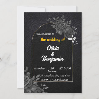 Convite de Casamento Preto e Dourado Elegante