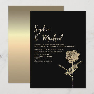 Convite de Casamento Preto e Dourado Gótico