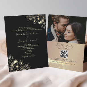 Convite de Casamento Preto e Dourado Tudo em Um