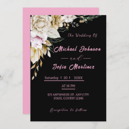 Convite de casamento preto e rosa moderno | Chic L