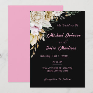 Convite de casamento preto e rosa moderno Chic L