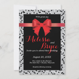 Convite de casamento preto e vermelho elegante
