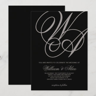 convite de casamento preto elegante