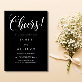 Convite de Casamento Preto Elegante Cheers Script