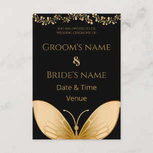 Convite de Casamento Preto Elegante com Borboleta