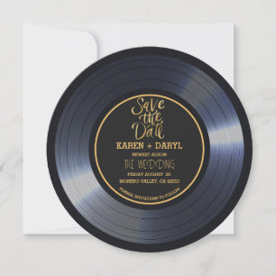 Convite de casamento preto em vinil retrô Save the