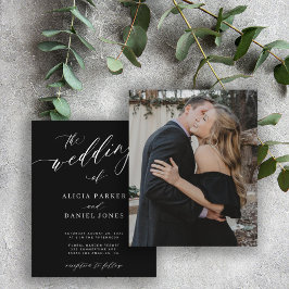 Convite de casamento preto estilo chic com orçamen