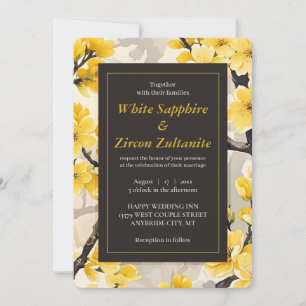 Convite de Casamento Preto Flor de Amarelo