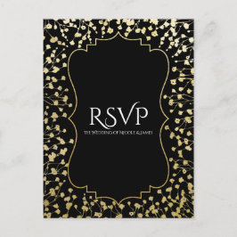 Convite de Casamento Preto Floral Chic Baby's Brea