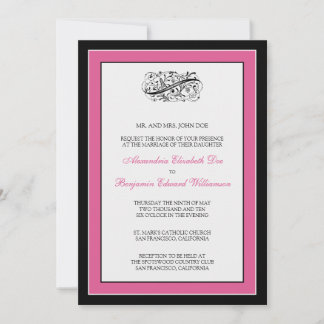 Convite de casamento preto/Fuschia 5 x 7, simplesm