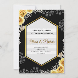 Convite de Casamento Preto Gótico e Amarelo Mostar
