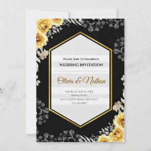 Convite de Casamento Preto Gótico e Amarelo Mostar