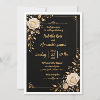 Convite de casamento preto marfim