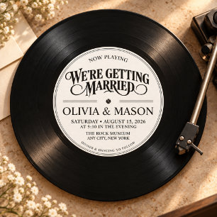 Convite de Casamento Preto Marfim Disco de Vinil R