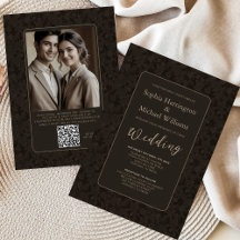 Convite de Casamento Preto Marrom Modern Vintage c