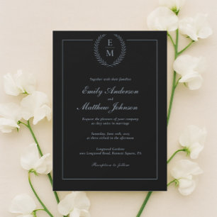 Convite de Casamento Preto Minimalista com Azul