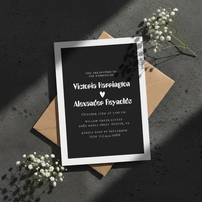 Convite de Casamento Preto Moderno (Criador carregado)