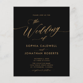 Convite de casamento Preto para Caligrafia Dourada