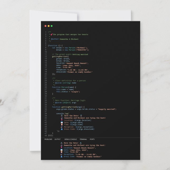 Convite de Casamento Preto para Programador Desenv (Frente)