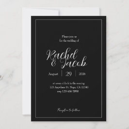 Convite de Casamento Preto Personalizável com Text