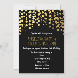 Convite de Casamento Preto Pontos de Confete em Fo