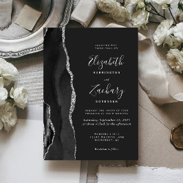 Convite de Casamento Preto Prata Moderno Ágata Esc