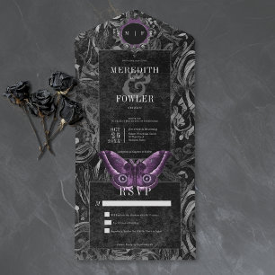 Convite de Casamento Preto Roxo com Filigrana de M