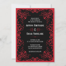 Convite de Casamento Preto Vermelho Gótico Vitoria