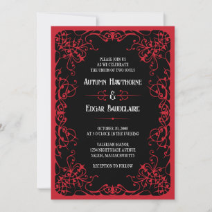 Convite de Casamento Preto Vermelho Gótico Vitoria
