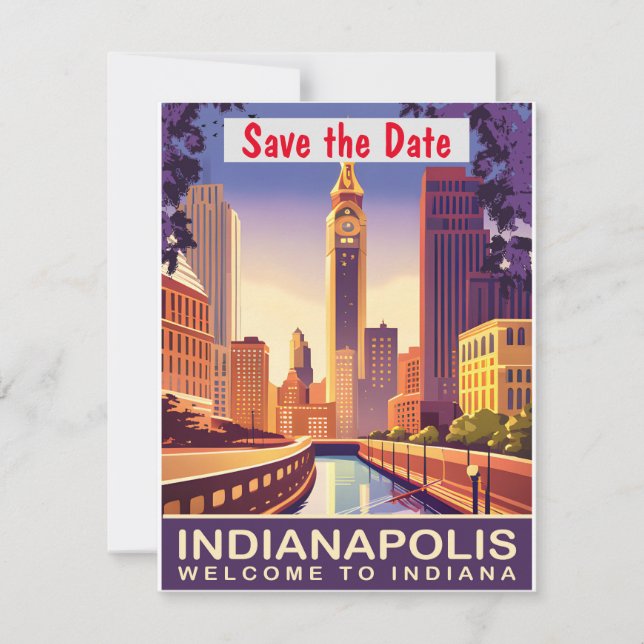 Convite de Casamento Purple Skyline de Indianapoli (Frente)