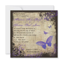 Convite De Casamento Púrpura De Borboleta Vintage
