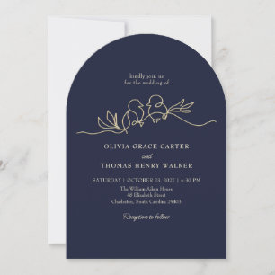 Convite de Casamento QR Azul Naval Pássaros de Amo