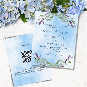 Convite de casamento QR azul violeta lavanda