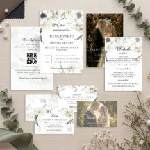 Convite de Casamento QR Code com Flores Brancas El