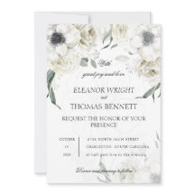 Convite de Casamento QR Code com Flores Brancas El